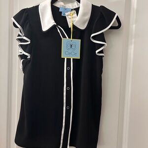 CeCe Black and White Ruffle Sleeve Blouse